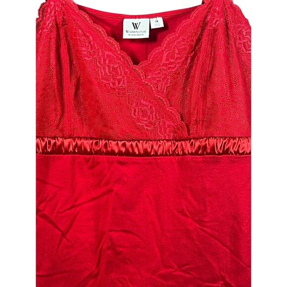 Y2K Holiday Red Lace Babydoll Cami Tank Top Plus 1X Worthington Satin Trim - Picture 3 of 8
